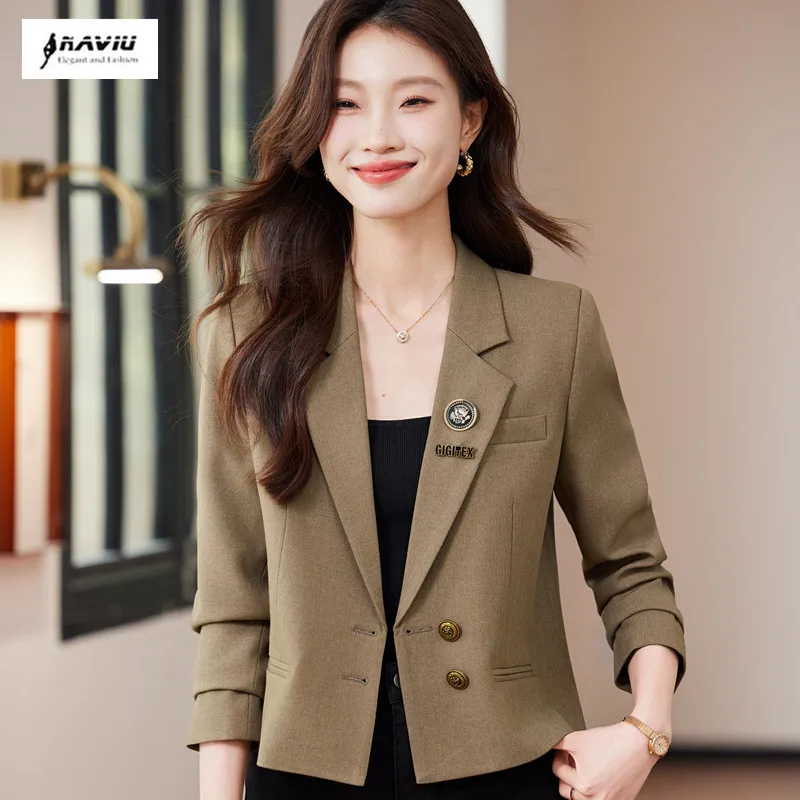 NAVIU Spring Korean Women Coffee Long Sleeve Short Blazer Casual Fashion Female Gray Temperament Office Lady Versatile Coat Tops
NAVIU Spring Korean Women Coffee Long Sleeve Short Blazer Casual Fashion Female Gray Temperament Office Lady Versatile Coat Tops