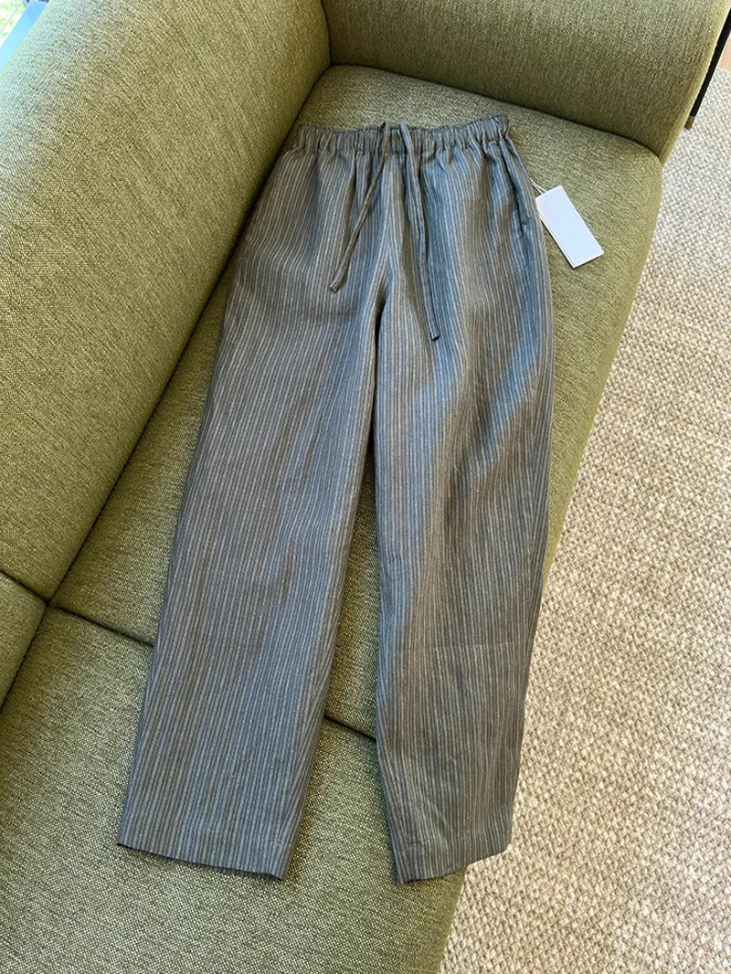 Grey Stripe Cotton Linen Wide Leg Pants Women's Casual High Waist Slimming Straight Cut Long Trousers Spring Autumn New Style
Grey Stripe Cotton Linen Wide Leg Pants Women's Casual High Waist Slimming Straight Cut Long Trousers Spring Autumn New Style