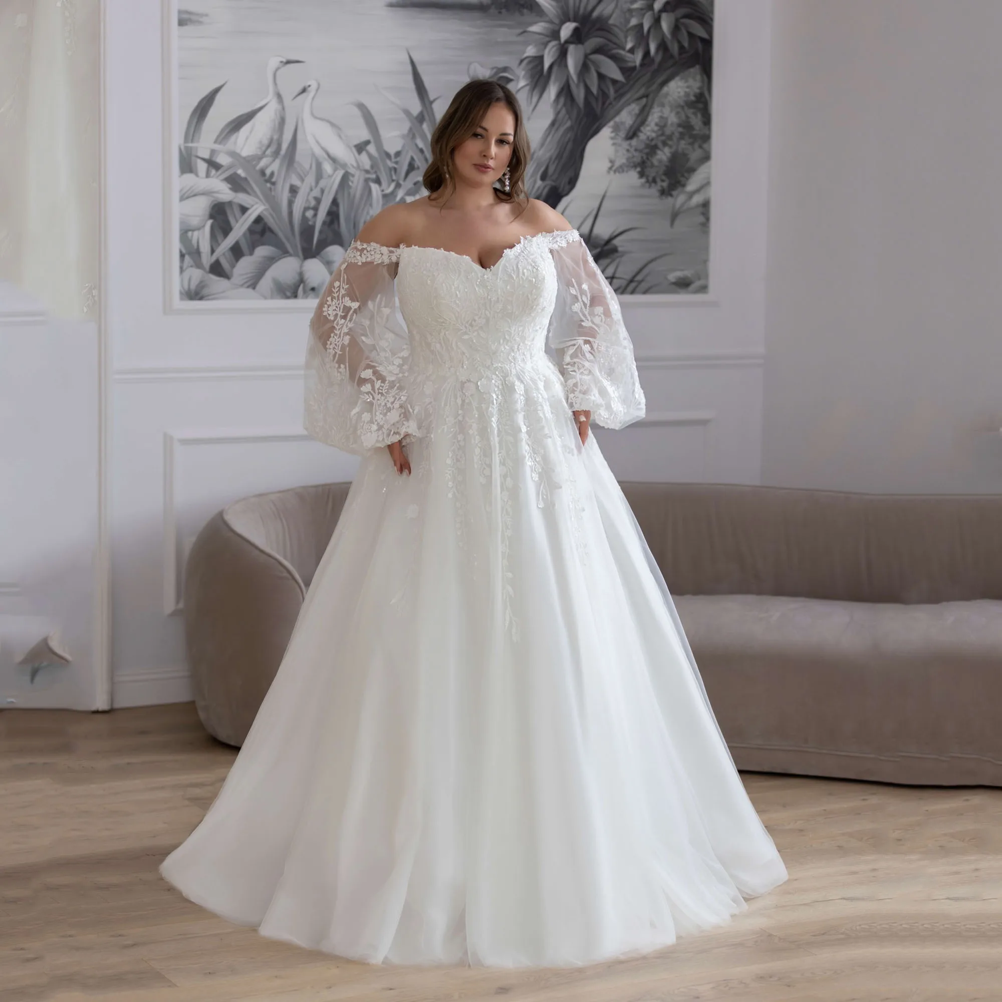 Oversize Wedding Dresses 2026 Off Shoulder Applique Sweetheart Bride Gowns Puff Sleeve Tulle Boho vestido noiva plus Customized
Oversize Wedding Dresses 2026 Off Shoulder Applique Sweetheart Bride Gowns Puff Sleeve Tulle Boho vestido noiva plus Customized