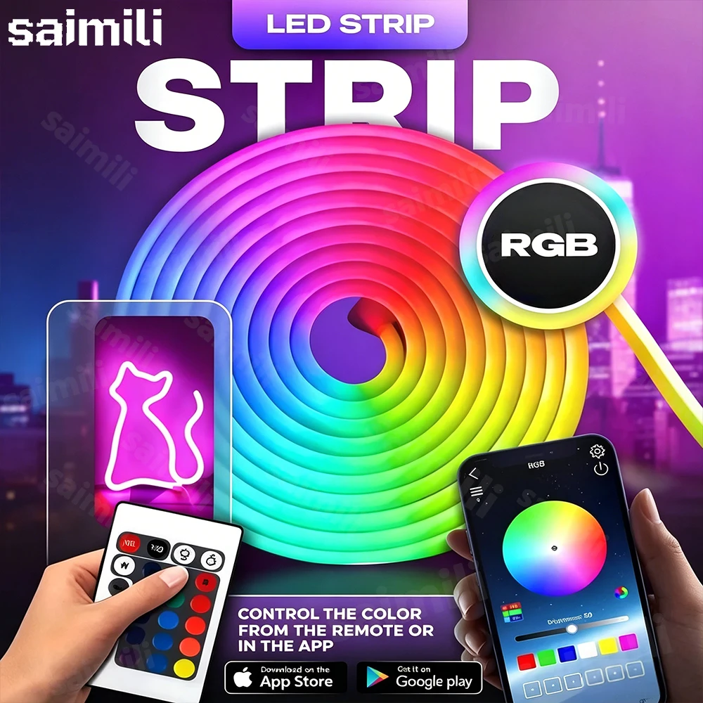 RGB LED Neon Rope lights Bluetooth App WS2812 RGBIC Waterproof Flexible LED Tape With Dimmable Remote Controller For Wall Decor
RGB LED Neon Rope lights Bluetooth App WS2812 RGBIC Waterproof Flexible LED Tape With Dimmable Remote Controller For Wall Decor