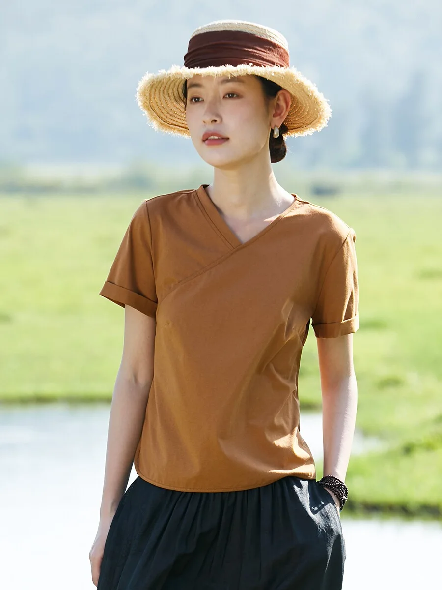 Fencistian Retro Chinese Sle ort Sve V-Ne Knitted T-irt Women's Basic Versatile Cotton Polyester Summer Top
Fencistian Retro Chinese Sle ort Sve V-Ne Knitted T-irt Women's Basic Versatile Cotton Polyester Summer Top
