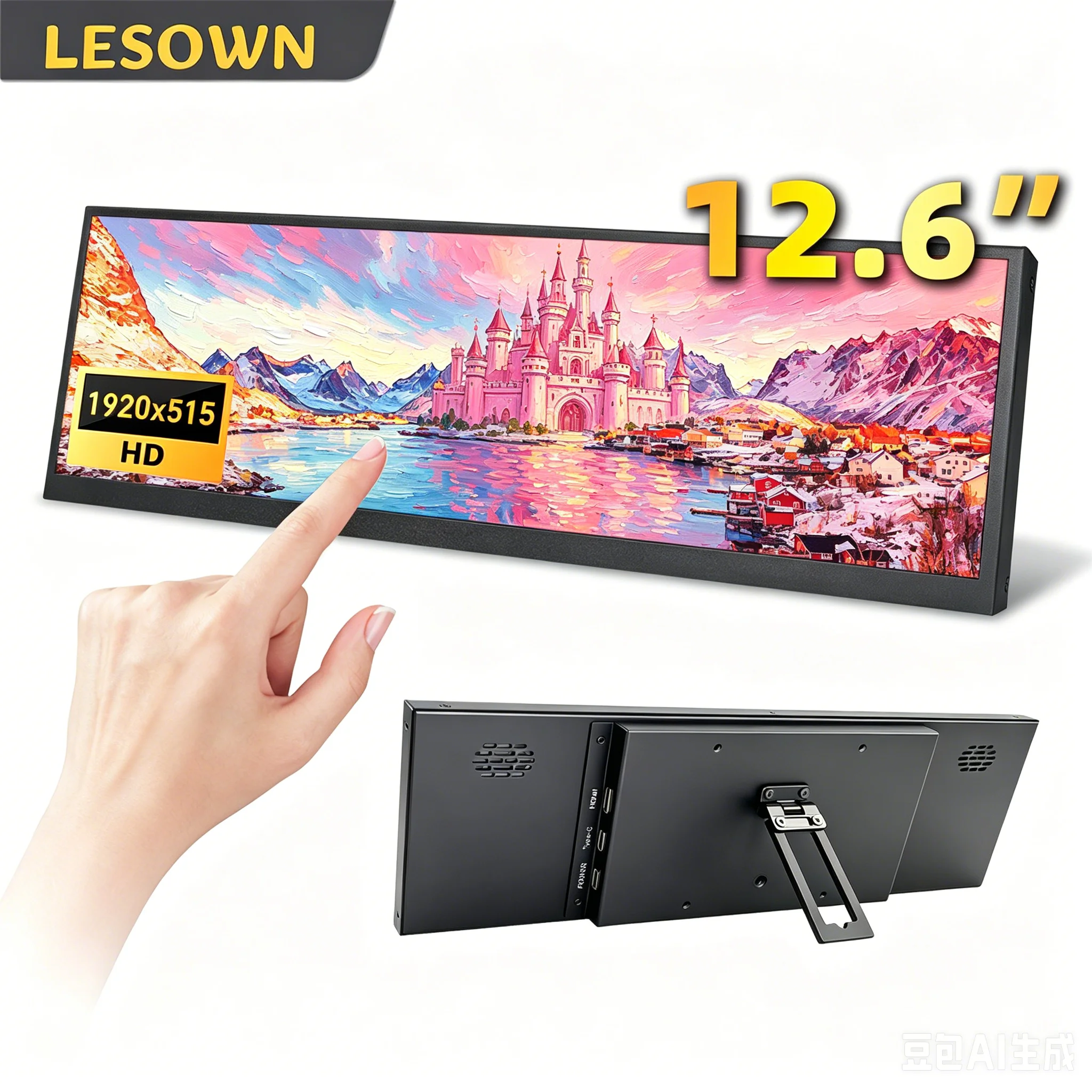 LESOWN 12.6" Secondary PC Monitor 1920x515 Stretched Bar LCD 16:4 Type-C/HDMI for Gaming Desktop
LESOWN 12.6" Secondary PC Monitor 1920x515 Stretched Bar LCD 16:4 Type-C/HDMI for Gaming Desktop