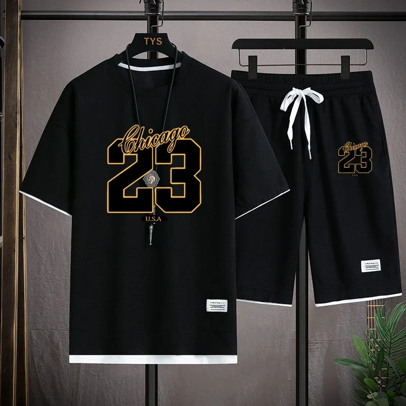 Summer fashion men's short-sleeved T-shirt jogging set, new outdoor sports men's casual round-neck top + shorts 2-piece set
Summer fashion men's short-sleeved T-shirt jogging set, new outdoor sports men's casual round-neck top + shorts 2-piece set