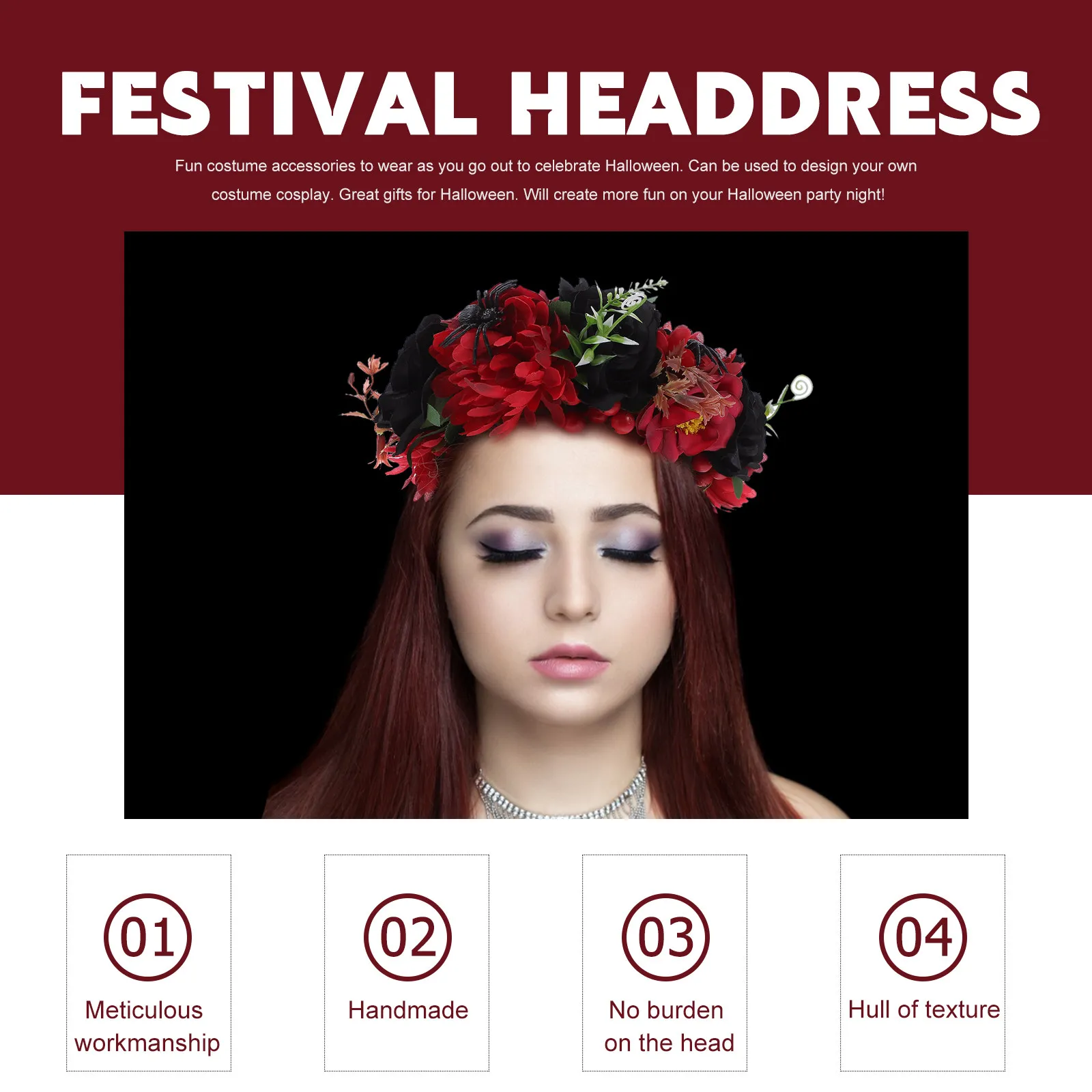 1 шт. Цветочный венок-корона, элегантный черный цветочный венок для косплея, Хэллоуина, костюмированных вечеринок, аксессуар для женщин, девушек, детей, невест
1 шт. Цветочный венок-корона, элегантный черный цветочный венок для косплея, Хэллоуина, костюмированных вечеринок, аксессуар для женщин, девушек, детей, невест