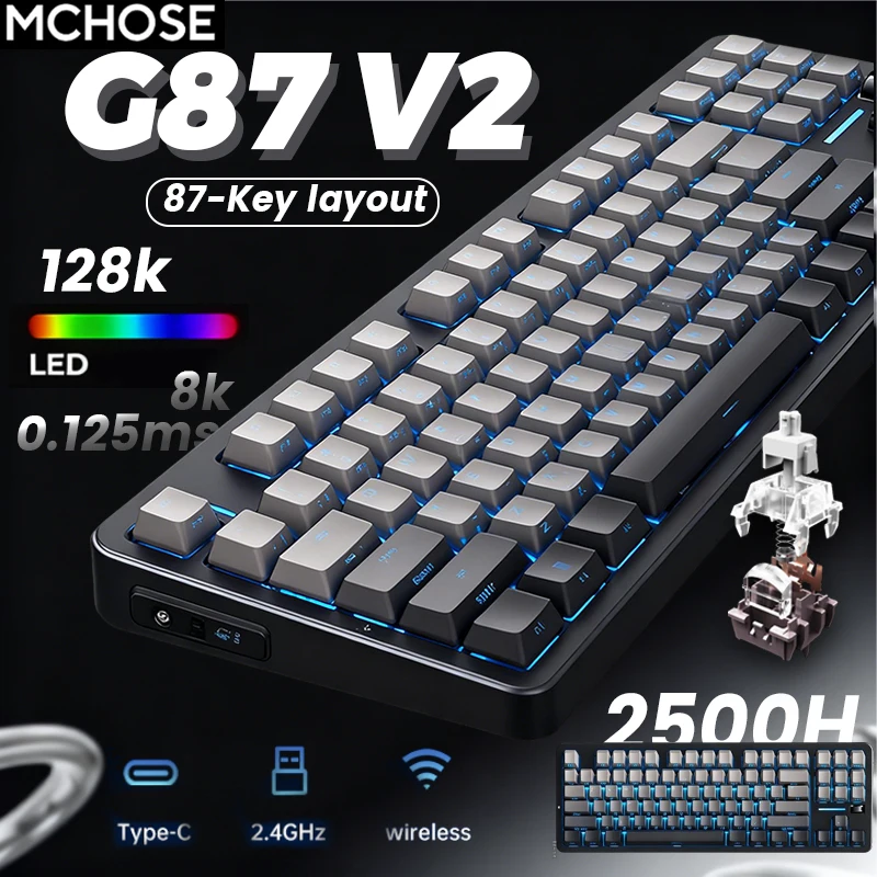 MCHOSE G87 V2 RGB Mechanical Keyboard Knob Control Gaming Keyboard Hot Swappable Custom Wireless Tri-Mode 2.4G/BT5.0/USB-C
MCHOSE G87 V2 RGB Mechanical Keyboard Knob Control Gaming Keyboard Hot Swappable Custom Wireless Tri-Mode 2.4G/BT5.0/USB-C