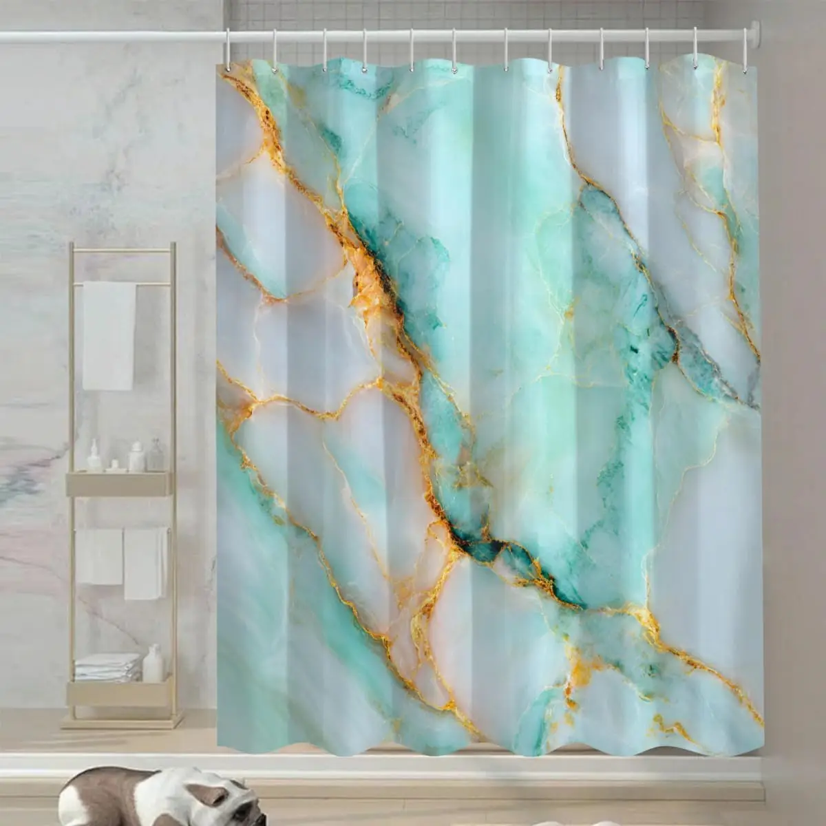 Blue Gold Marble Texture Shower Curtain Luxury Agate Stone Print for Modern Bathroom
Blue Gold Marble Texture Shower Curtain Luxury Agate Stone Print for Modern Bathroom