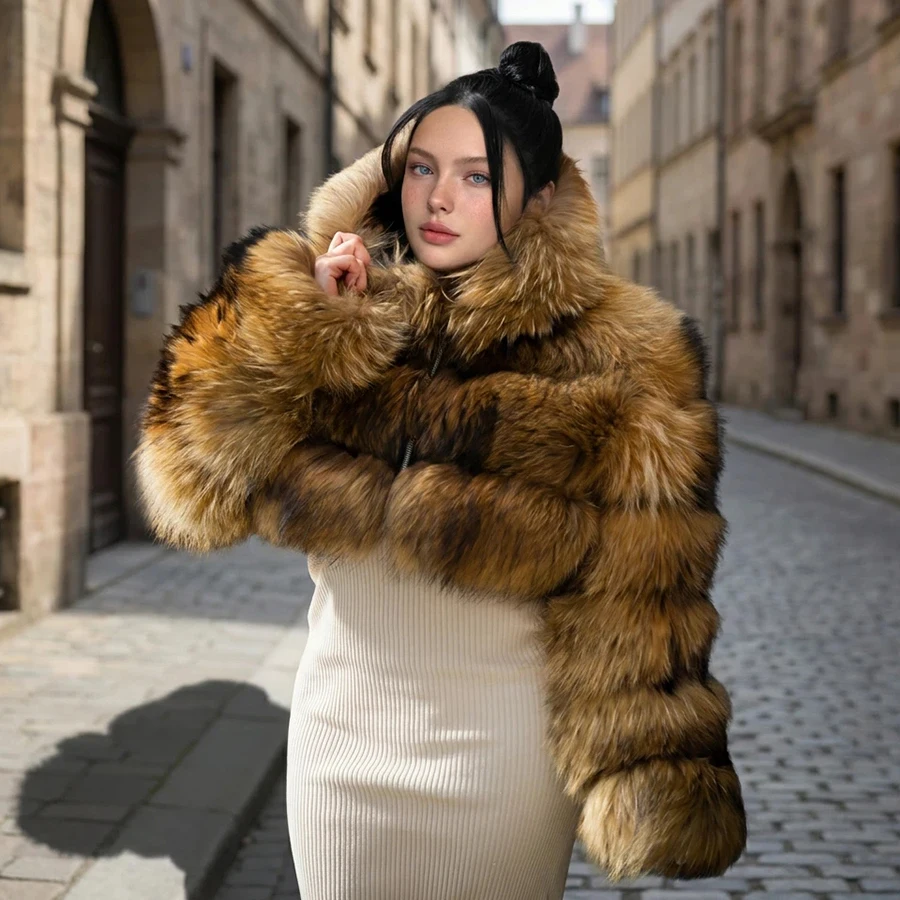 Crop Raccoon Fur Bomber Jacket With Hood Short Real Raccoon Fur Coat Furry Jacket Fashion Natural Fur Coat Women
Crop Raccoon Fur Bomber Jacket With Hood Short Real Raccoon Fur Coat Furry Jacket Fashion Natural Fur Coat Women
