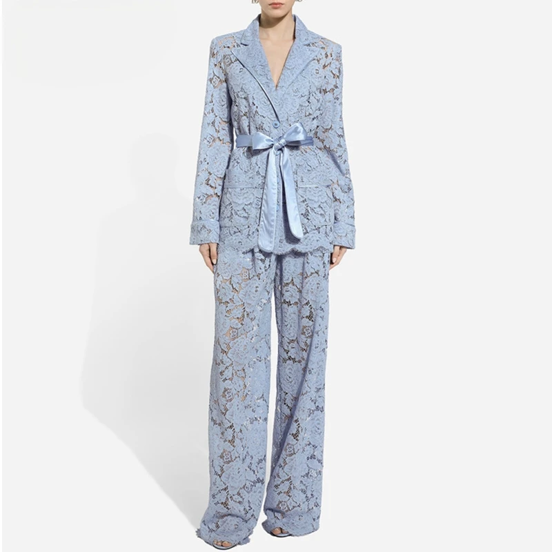 Fashion Women's Two Piece Set Lapel Long Sleeves Spliced Single Breasted Top High Waist Patchwork Hollow Out Pant Sets M471
Fashion Women's Two Piece Set Lapel Long Sleeves Spliced Single Breasted Top High Waist Patchwork Hollow Out Pant Sets M471