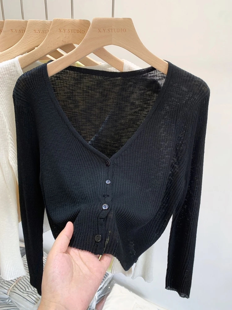 2026 Summer Thin Ice Silk Knit Sun Protection Women Cardigan Solid Color Casual Short Shawl Outerwear Air Conditioning Blouse 6 S7993512ca7a44cf589d0751983061d66M