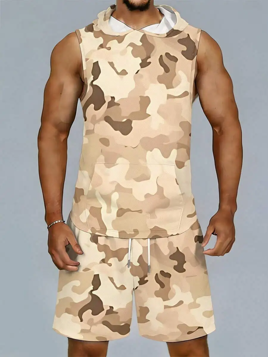 Mens Hooded Vest And Shorts Set Desert Camo Print Breathable Quick Dry Loose Fit
Mens Hooded Vest And Shorts Set Desert Camo Print Breathable Quick Dry Loose Fit