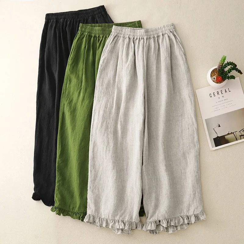 Summer New Cotton Linen Enzyme Washed Japanese Style Black Mushroom Ruffle Elastic Waist Artistic Casual Pants Women's Pants
Summer New Cotton Linen Enzyme Washed Japanese Style Black Mushroom Ruffle Elastic Waist Artistic Casual Pants Women's Pants