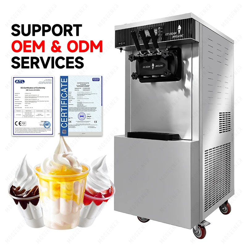 Moseener Commercial Automatic Soft Serve Ice Cream Machine 3 Flavors Ice Cream Maker New Motor For Milk Fruit Water Raw Material
Moseener Commercial Automatic Soft Serve Ice Cream Machine 3 Flavors Ice Cream Maker New Motor For Milk Fruit Water Raw Material