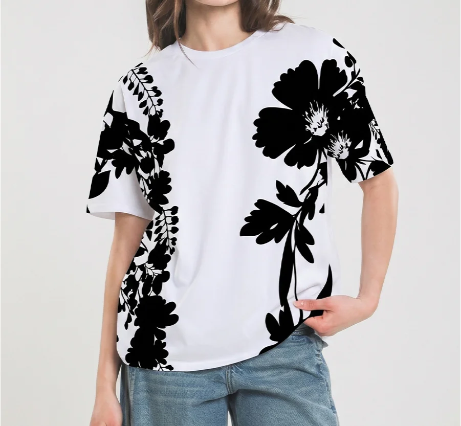 Women's T-Shirt New Casual Style Contrasting Flower Print Splicing Round Neck Loose Straight Tube Five Quarter Sleeve T-Shirt
Women's T-Shirt New Casual Style Contrasting Flower Print Splicing Round Neck Loose Straight Tube Five Quarter Sleeve T-Shirt