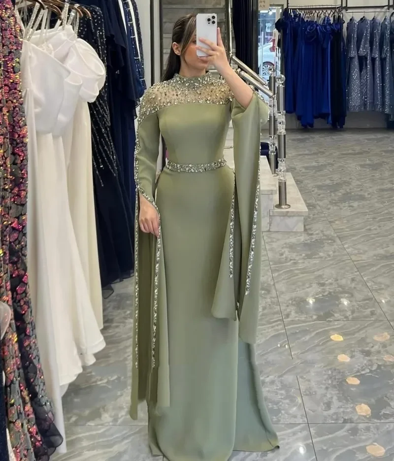 Dubai Arab Sparkling Long Sleeve Evening Dress Wedding Party Luxury High Collar Crystal Chiffon Mermaid Ball Dress Custom
Dubai Arab Sparkling Long Sleeve Evening Dress Wedding Party Luxury High Collar Crystal Chiffon Mermaid Ball Dress Custom