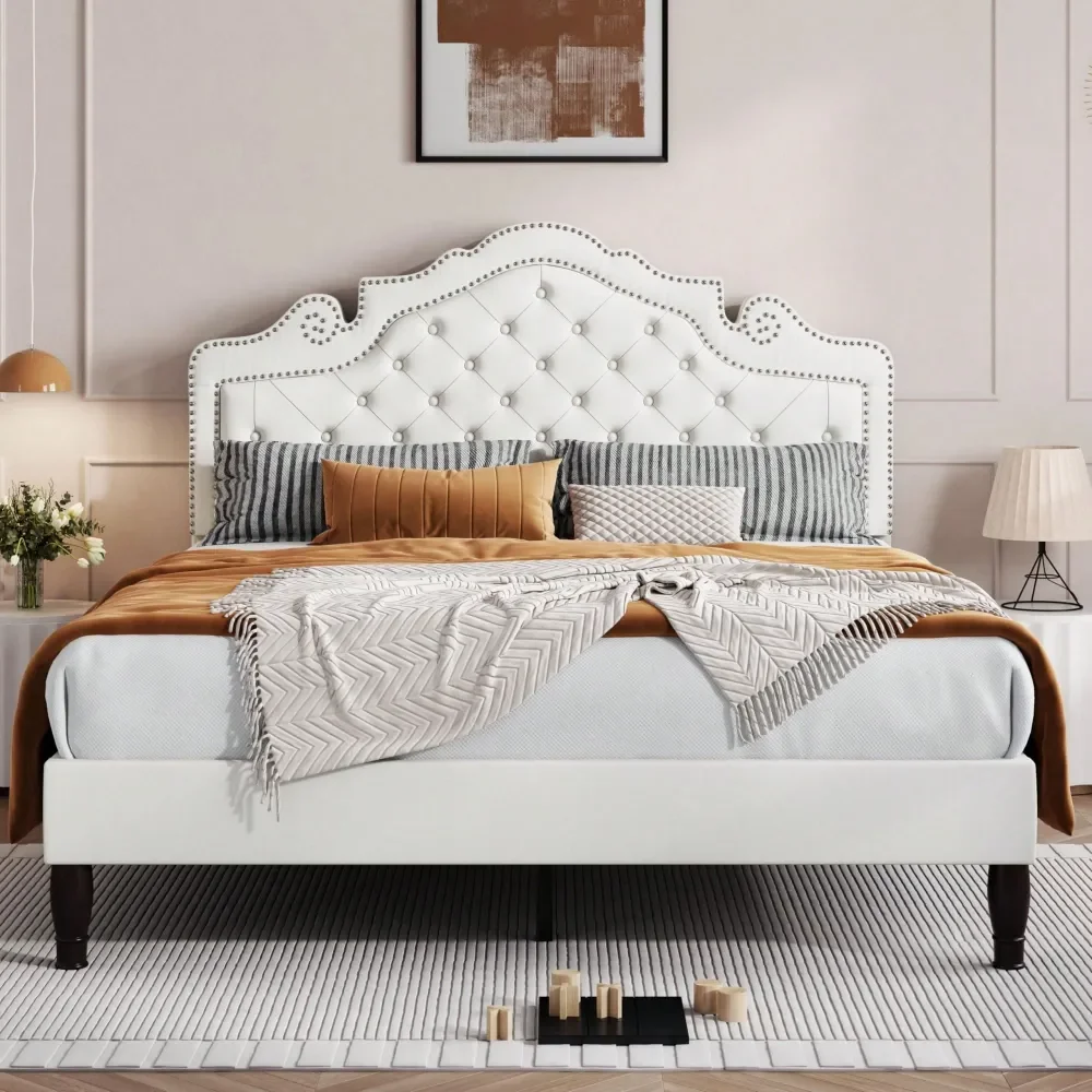 Full Queen King Size Bed Frame With Adjustable Velvet Tiara Headboard, Upholstered Diamond Button Tufted Platform Bed, Wood Slat
Full Queen King Size Bed Frame With Adjustable Velvet Tiara Headboard, Upholstered Diamond Button Tufted Platform Bed, Wood Slat