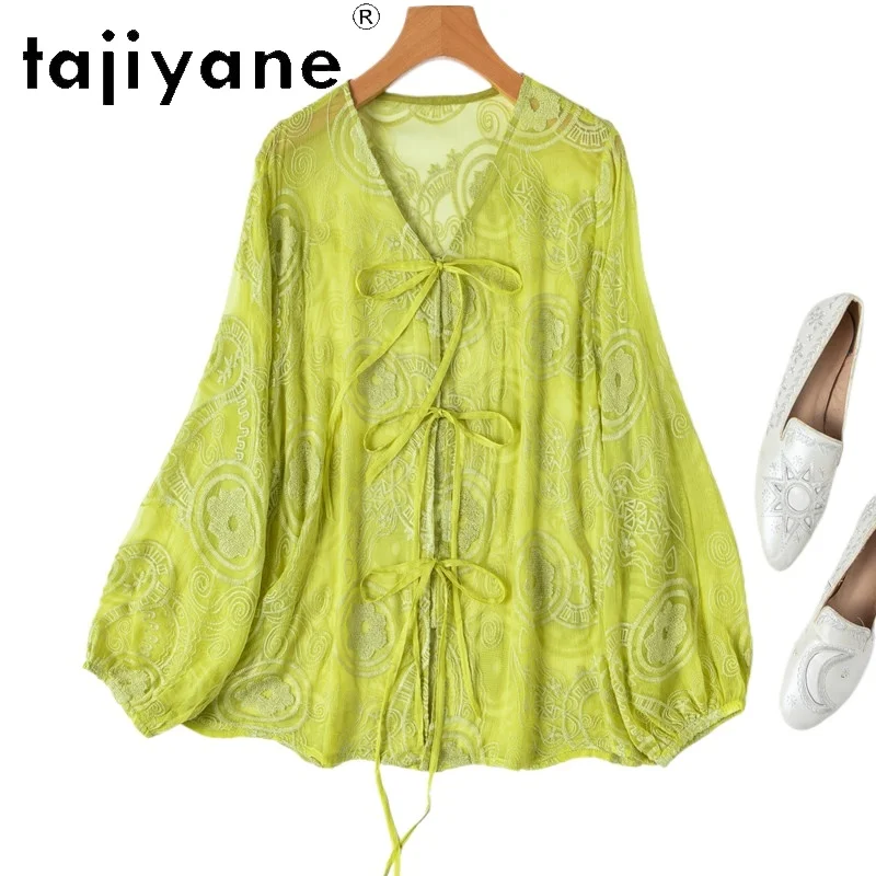 TAJIYANE 100% Mulberry Silk Cardigan Women V-neck Shirt Real Silk Semi-transparent Spring Tops Woman Clothing 2026 Рубашка
TAJIYANE 100% Mulberry Silk Cardigan Women V-neck Shirt Real Silk Semi-transparent Spring Tops Woman Clothing 2026 Рубашка