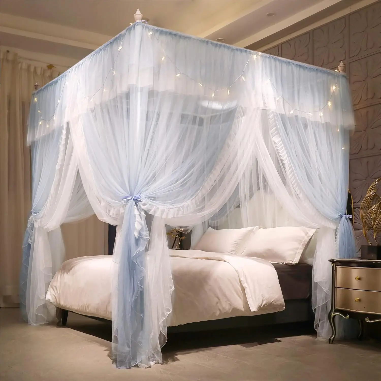 4 Corners Post Ruffle Princ Bed Canopy Ain-Double Layer Cozy Drape Netting 4 Opening Mosquito Net For Girls Adults Bedroom
4 Corners Post Ruffle Princ Bed Canopy Ain-Double Layer Cozy Drape Netting 4 Opening Mosquito Net For Girls Adults Bedroom