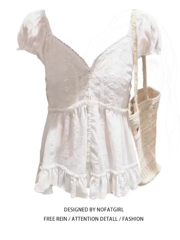 Unique Beautiful Large Size Women's Shirt Pure Desire Embroidery Splice V-neck Puff Sleeve Korean Style Commute Fashion
Unique Beautiful Large Size Women's Shirt Pure Desire Embroidery Splice V-neck Puff Sleeve Korean Style Commute Fashion