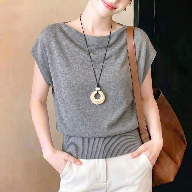 Knitwears Knitted Sweater Women Pullovers Unique New Summer Short Sleeve Knit Sweater Pullover Women Tops Sueter Feminino Q4827
Knitwears Knitted Sweater Women Pullovers Unique New Summer Short Sleeve Knit Sweater Pullover Women Tops Sueter Feminino Q4827