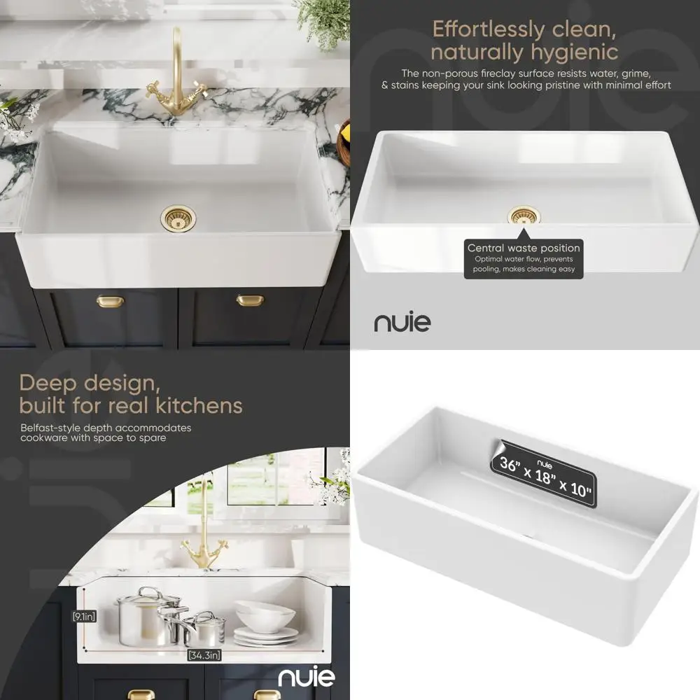 36 Inch Single Bowl Apron Front Fireclay Ceramic Farmhouse Kitchen Sink with Central Waste
36 Inch Single Bowl Apron Front Fireclay Ceramic Farmhouse Kitchen Sink with Central Waste