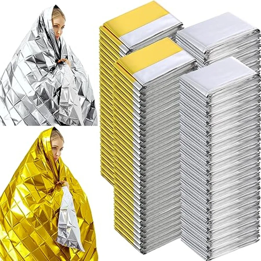 100 Pack Emergency Foil Thermal Blankets for Survival 82 x 63 Foil Space Blanket Kit for Outdoors Camping Hiking Homeless Survi
100 Pack Emergency Foil Thermal Blankets for Survival 82 x 63 Foil Space Blanket Kit for Outdoors Camping Hiking Homeless Survi