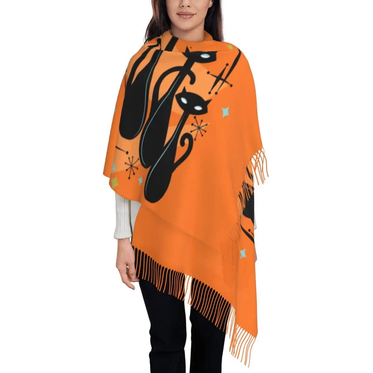 Vintage Style Atomic Black Cat Scarf Wrap for Women Long Winter Fall Warm Tassel Shawl Unisex Cartoon Kitten Scarves
Vintage Style Atomic Black Cat Scarf Wrap for Women Long Winter Fall Warm Tassel Shawl Unisex Cartoon Kitten Scarves