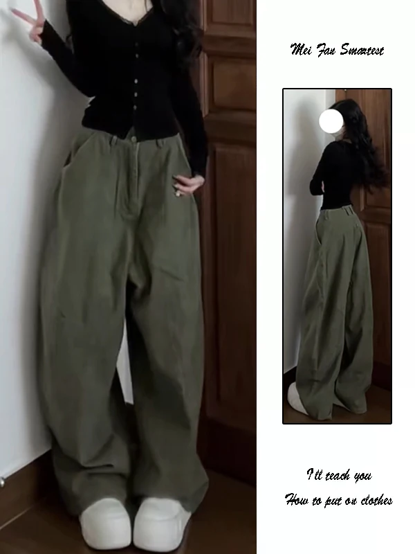 American Street Green Curved Knife Work Pants Women Spring Retro High-End Feeling Draping Loose Jeans High Waist Long Pants
American Street Green Curved Knife Work Pants Women Spring Retro High-End Feeling Draping Loose Jeans High Waist Long Pants