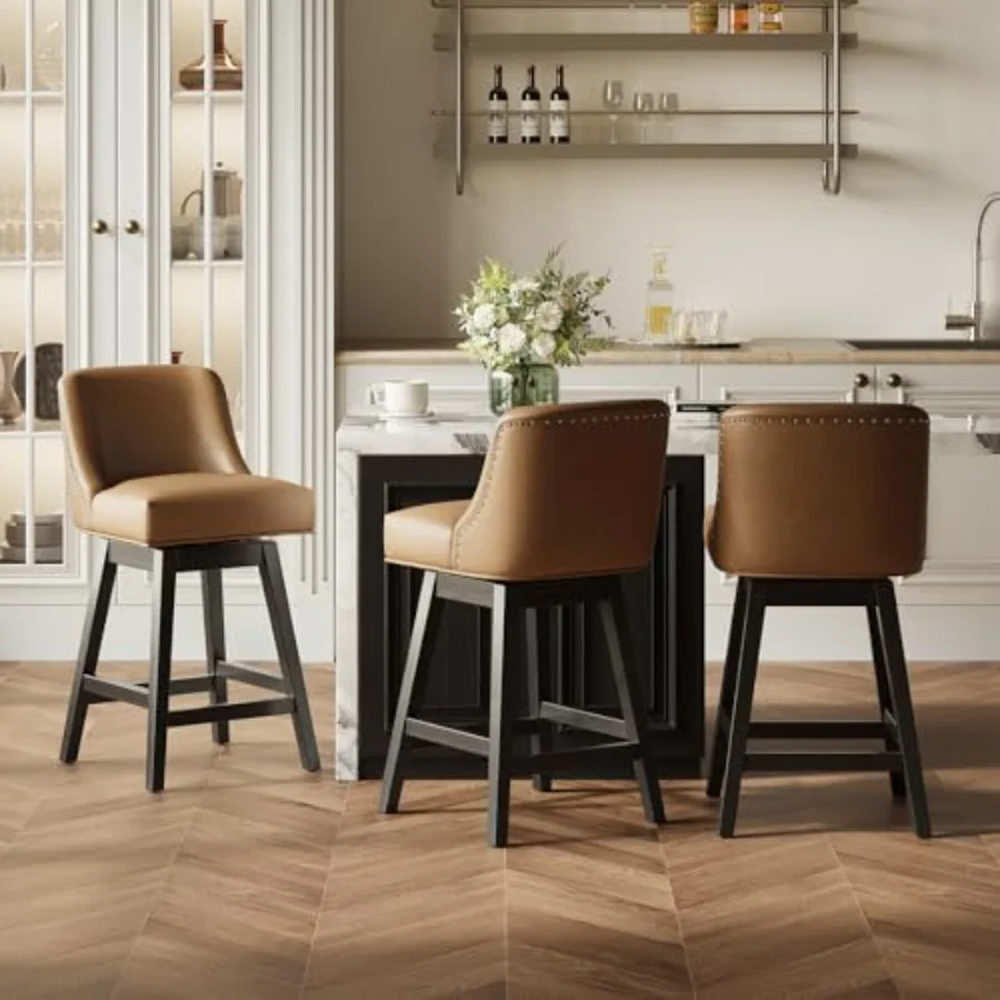 Swivel Bar Stools Set of 3 27" Counter Height Kitchen Stools with Padded Seats and Solid Wood Legs Leather Barstools for Kitche
Swivel Bar Stools Set of 3 27" Counter Height Kitchen Stools with Padded Seats and Solid Wood Legs Leather Barstools for Kitche