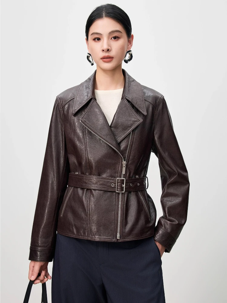 Casual Genueine Leather Motorcycle Jackets Women Spring Autumn High-end Simple Slim Short Real Goatskin Leather Coat with Belt
Casual Genueine Leather Motorcycle Jackets Women Spring Autumn High-end Simple Slim Short Real Goatskin Leather Coat with Belt