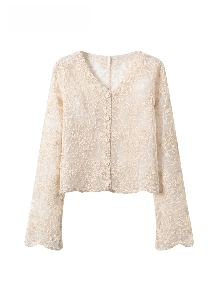 Large Size Women's Summer New Style Long Sleeve UV Protection Shirt Vintage Hook Flower V-Neck Open Shirt Polyester Fiber
Large Size Women's Summer New Style Long Sleeve UV Protection Shirt Vintage Hook Flower V-Neck Open Shirt Polyester Fiber