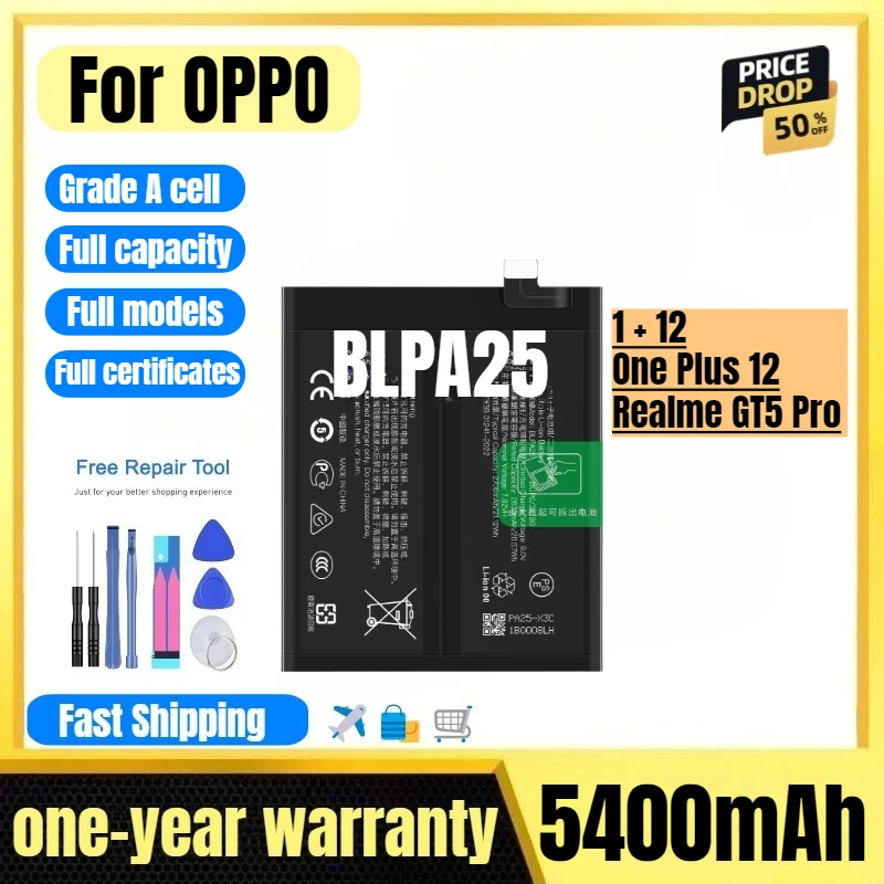 Аккумулятор BLPA25 для OPPO 1 + 12/One Plus 12/Realme GT5 Pro, высококачественный, большой емкости, сменный, класс А.
Аккумулятор BLPA25 для OPPO 1 + 12/One Plus 12/Realme GT5 Pro, высококачественный, большой емкости, сменный, класс А.