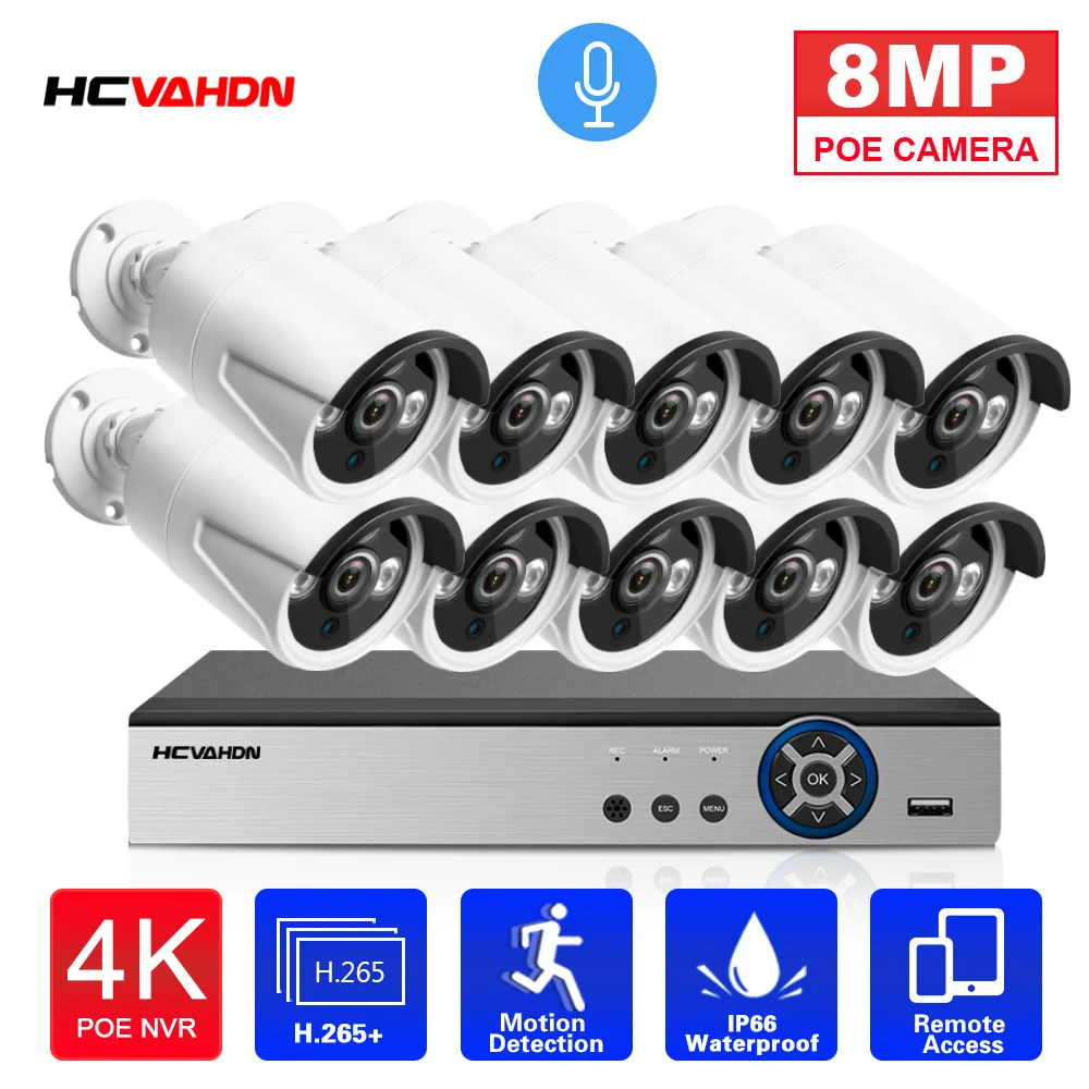 4K CCTV Security Camera System Set 10CH Outdoor Waterproof Audio POE IP Bullet Camera Video Surveillance Kit 8MP 8CH POE NVR Kit
4K CCTV Security Camera System Set 10CH Outdoor Waterproof Audio POE IP Bullet Camera Video Surveillance Kit 8MP 8CH POE NVR Kit