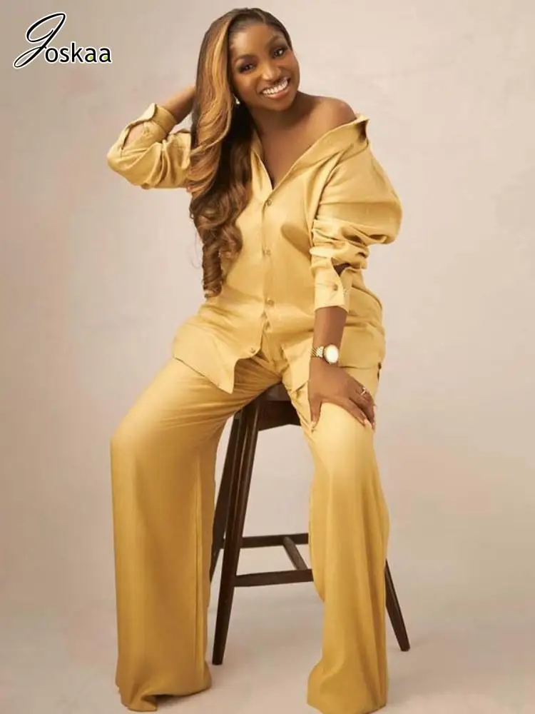 Joskaa Women's 2025 Yellow Two Piece Set Casual Lapel Full Sleeve Oversized Shirt+Wide Leg Pants Match Holiday Streetwear S-XXL
Joskaa Women's 2025 Yellow Two Piece Set Casual Lapel Full Sleeve Oversized Shirt+Wide Leg Pants Match Holiday Streetwear S-XXL