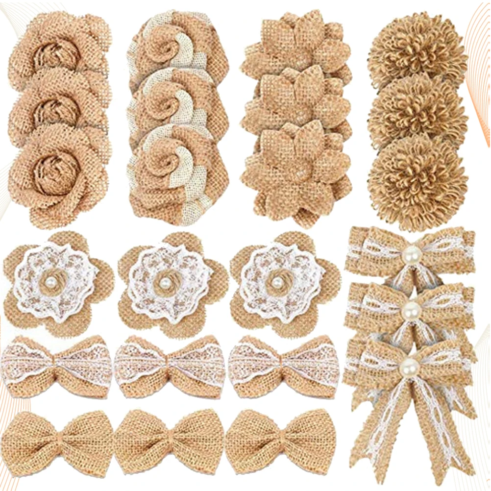 24 pcs Christmas Decoration Set Retro Bows Jute Cloth Wedding Flower Decor Artificial Brooch Pin Dress Accessory Gift Box
24 pcs Christmas Decoration Set Retro Bows Jute Cloth Wedding Flower Decor Artificial Brooch Pin Dress Accessory Gift Box