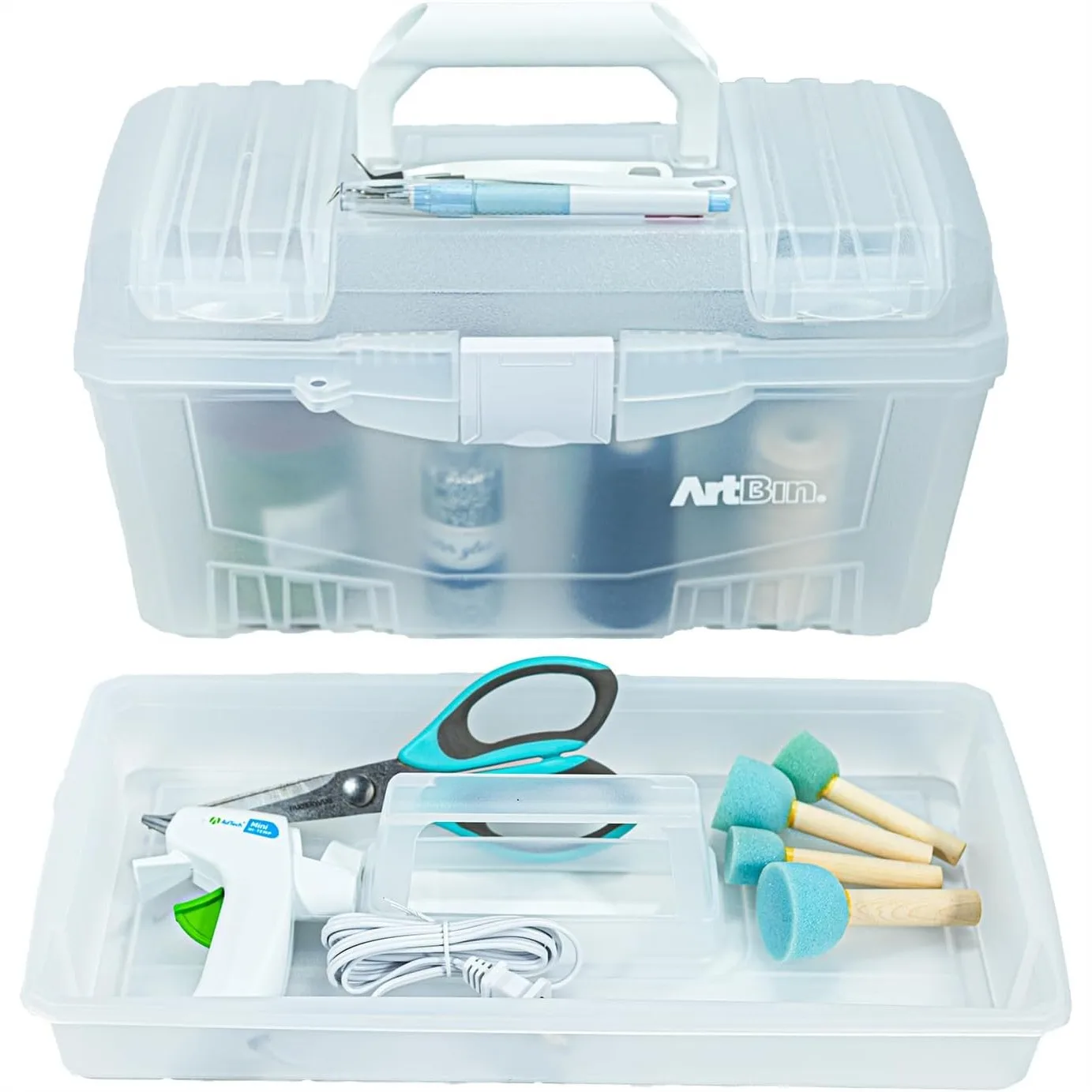 17 inch Art & Craft Supply Box with Handle, Portable Storage Organizer for Paint Brushes Beads, Translucent Plastic Case
17 inch Art & Craft Supply Box with Handle, Portable Storage Organizer for Paint Brushes Beads, Translucent Plastic Case