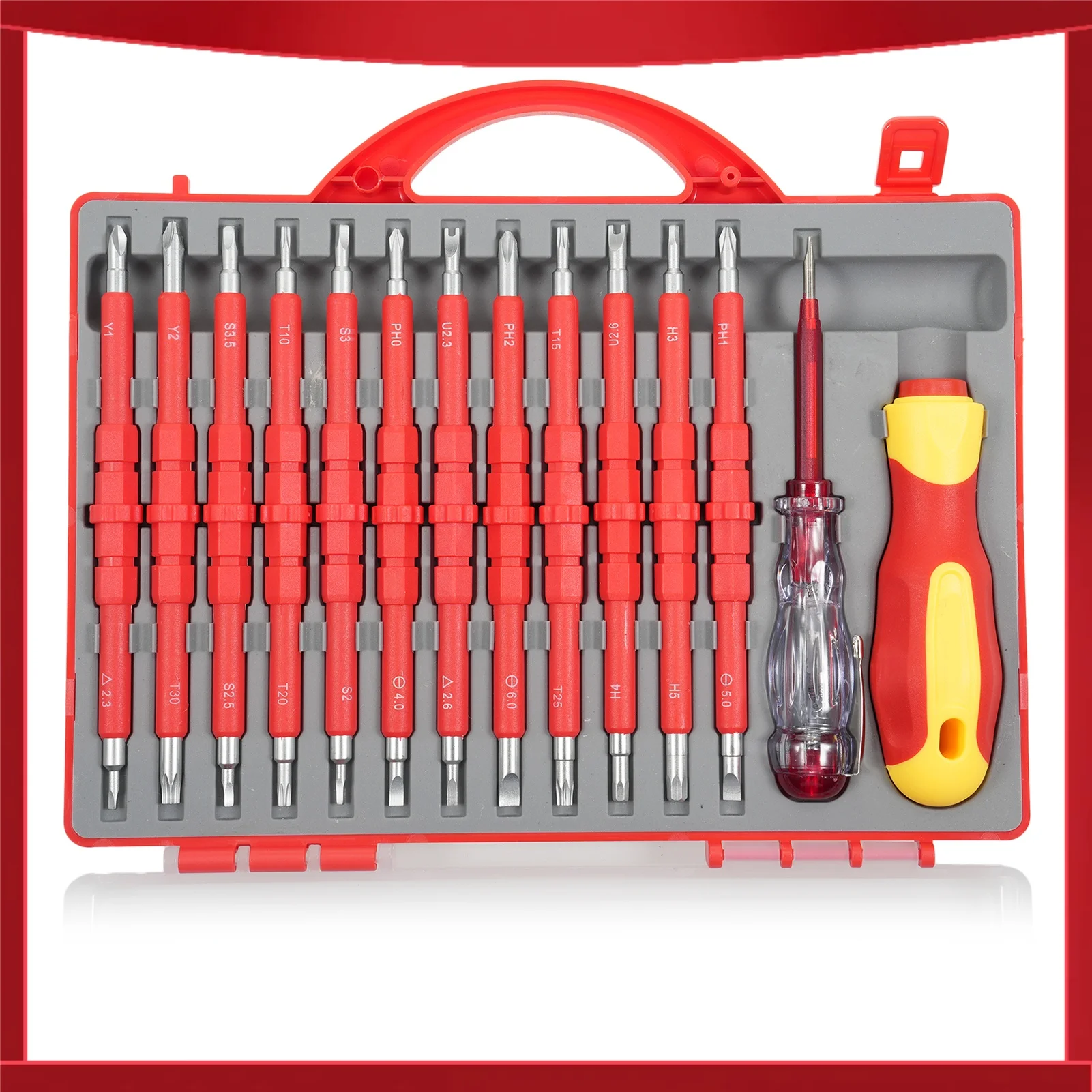 Набор изолированных отверток PENGGONG 9714B 500В, 12 шт., двусторонние, с нескользящей рукояткой, универсальный
Набор изолированных отверток PENGGONG 9714B 500В, 12 шт., двусторонние, с нескользящей рукояткой, универсальный