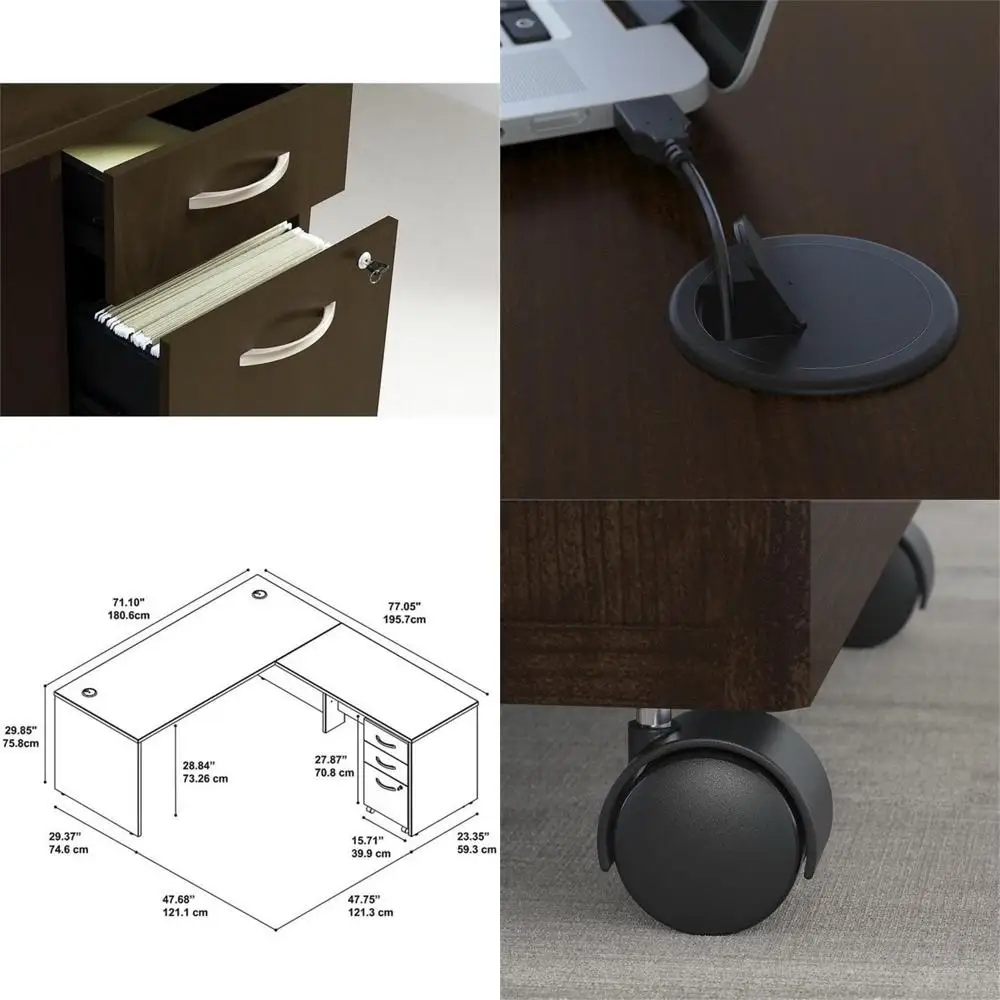 72 L-Shaped Desk with 48 Return and Mobile File Cabinet in Mocha Cherry Finish
72 L-Shaped Desk with 48 Return and Mobile File Cabinet in Mocha Cherry Finish