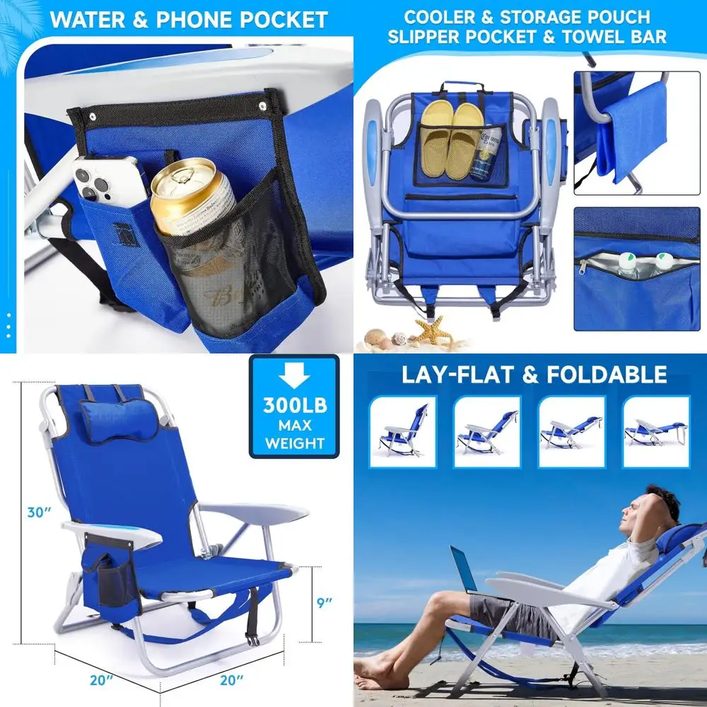 Blue 5-Position Reclining Beach Chair with Cup Holder and Zipper Pocket for Adults - Ideal for Camping and Outdoor Relaxation
Blue 5-Position Reclining Beach Chair with Cup Holder and Zipper Pocket for Adults - Ideal for Camping and Outdoor Relaxation