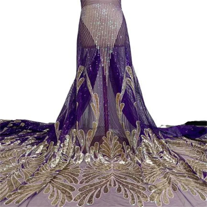 African Wedding Lace Fabric Embroidered Nigerian Lace Fabrics Purple/ gold High Quality French Tulle Lace Fabric With Sequins
African Wedding Lace Fabric Embroidered Nigerian Lace Fabrics Purple/ gold High Quality French Tulle Lace Fabric With Sequins