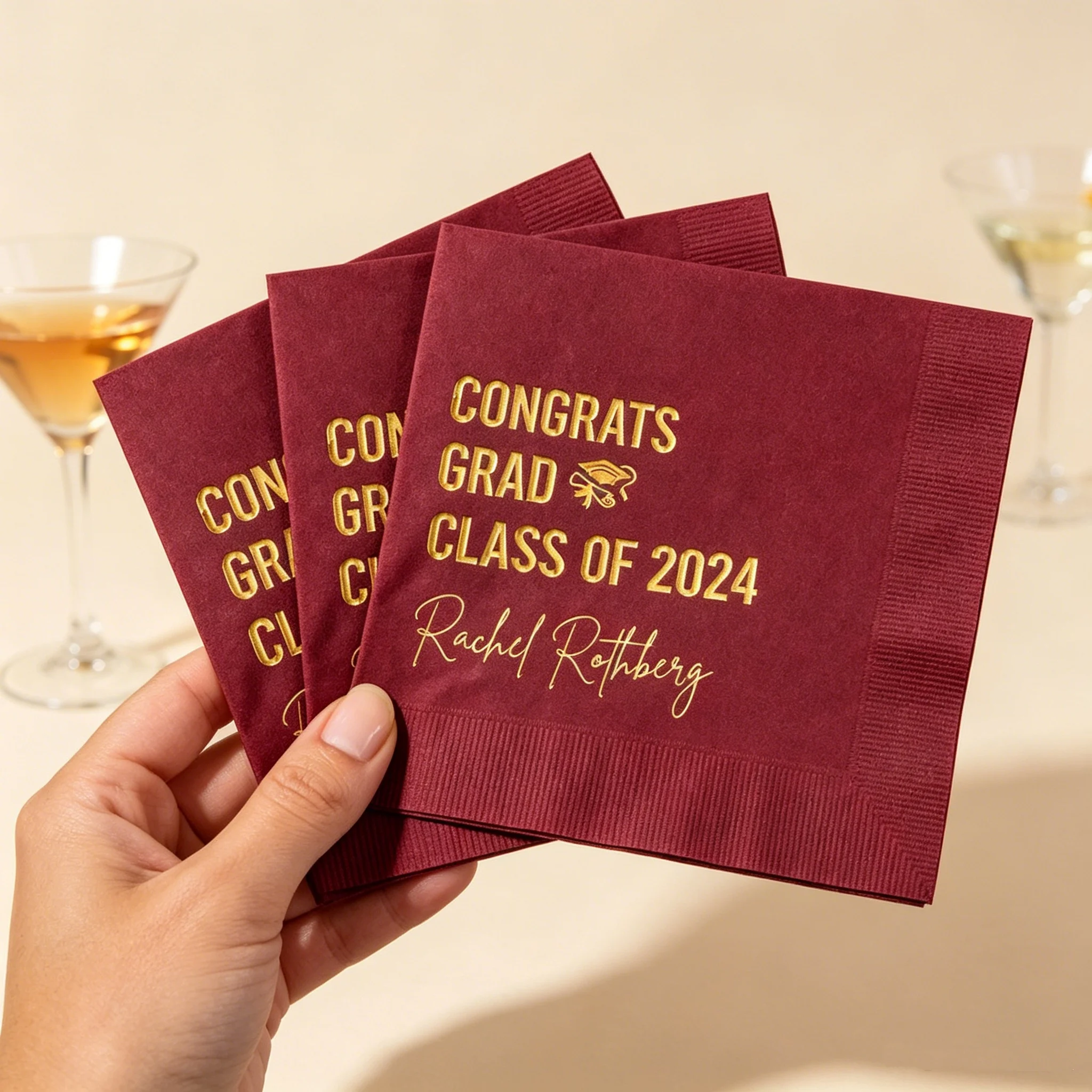 50pcs Custom Graduation Cocktail Napkins - Personalized Name & Class Year Gold Foil Printed Disposable Beverage Napkins for Grad
50pcs Custom Graduation Cocktail Napkins - Personalized Name & Class Year Gold Foil Printed Disposable Beverage Napkins for Grad