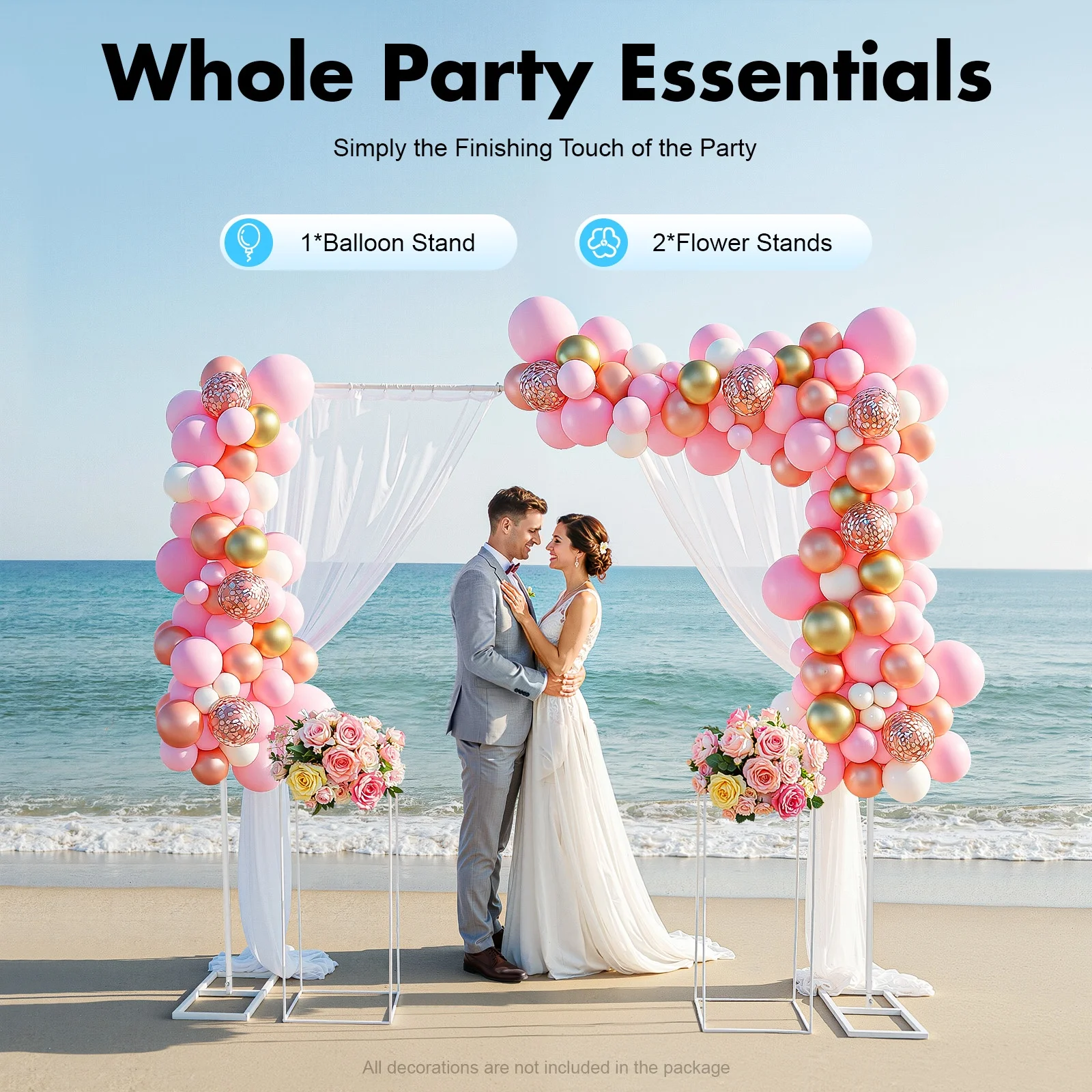 2*2m White/Gold Wedding Arch Stand Set Metal Backdrop Frame with 2 Flower Stands Wedding Display Stand for Ceremony Balloon Garland Floral Decor
2*2m White/Gold Wedding Arch Stand Set Metal Backdrop Frame with 2 Flower Stands Wedding Display Stand for Ceremony Balloon Garland Floral Decor