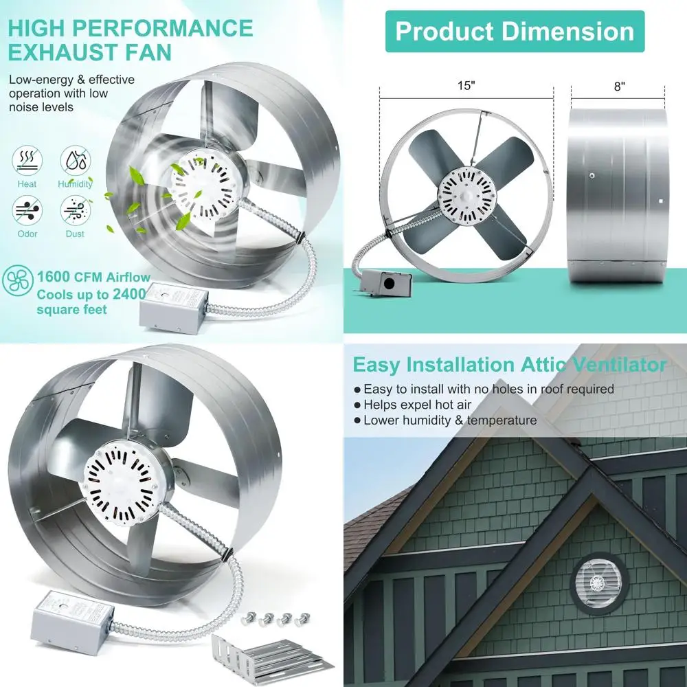 15-Inch Adjustable Attic Exhaust Fan with 1600 CFM, 1050 RPM, 4 Amps
15-Inch Adjustable Attic Exhaust Fan with 1600 CFM, 1050 RPM, 4 Amps