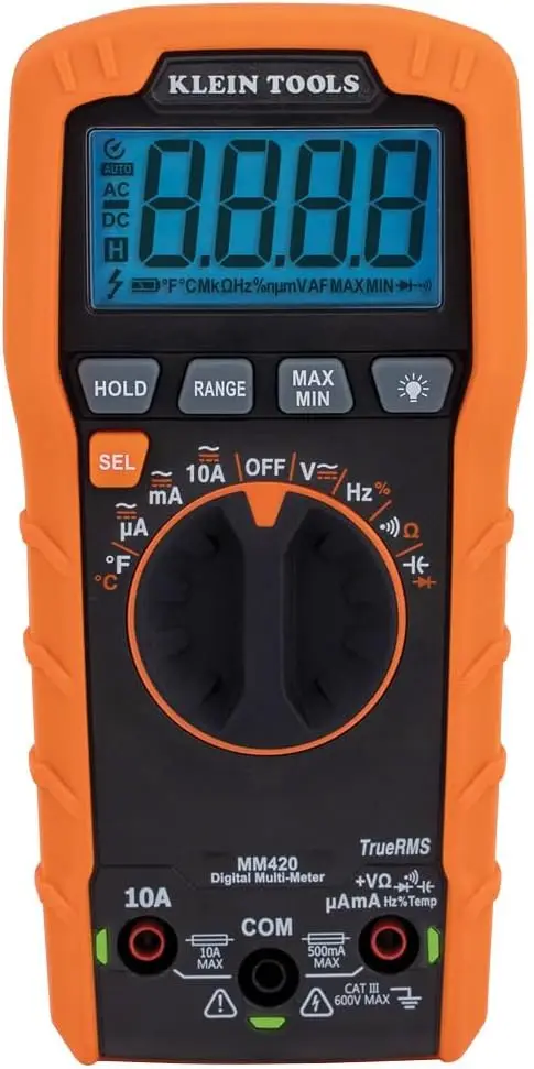 Auto-Ranging Digital Multimeter, 600V AC/DC Voltage, 10A Current, 50MΩ Resistance with Safety Features
Auto-Ranging Digital Multimeter, 600V AC/DC Voltage, 10A Current, 50MΩ Resistance with Safety Features