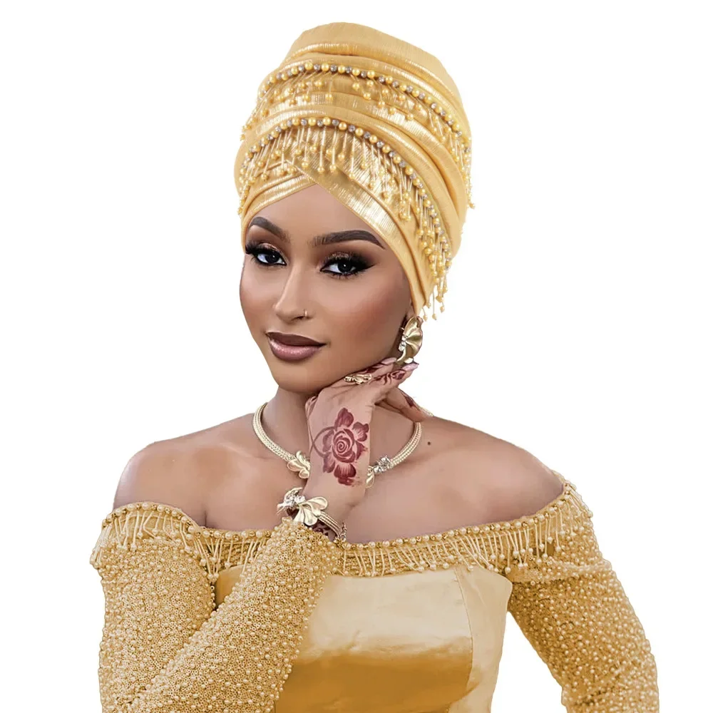 African Headtie Women Beads Tassels Turban Cap Nigerian Wedding Auto Gele Party Headpiece Head Wrap Hijab Bonnet Hat Headdress
African Headtie Women Beads Tassels Turban Cap Nigerian Wedding Auto Gele Party Headpiece Head Wrap Hijab Bonnet Hat Headdress