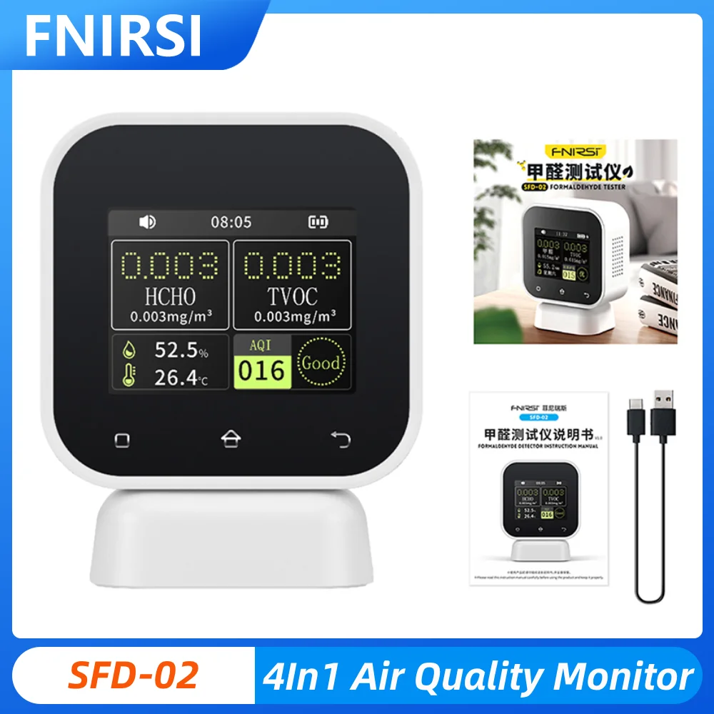 FNIRSI SFD-02 Air Quality Monitor Tester Smart Home Real Time Formaldehyde and TVOC Monitoring USB Type-c Thermohygrometer
FNIRSI SFD-02 Air Quality Monitor Tester Smart Home Real Time Formaldehyde and TVOC Monitoring USB Type-c Thermohygrometer