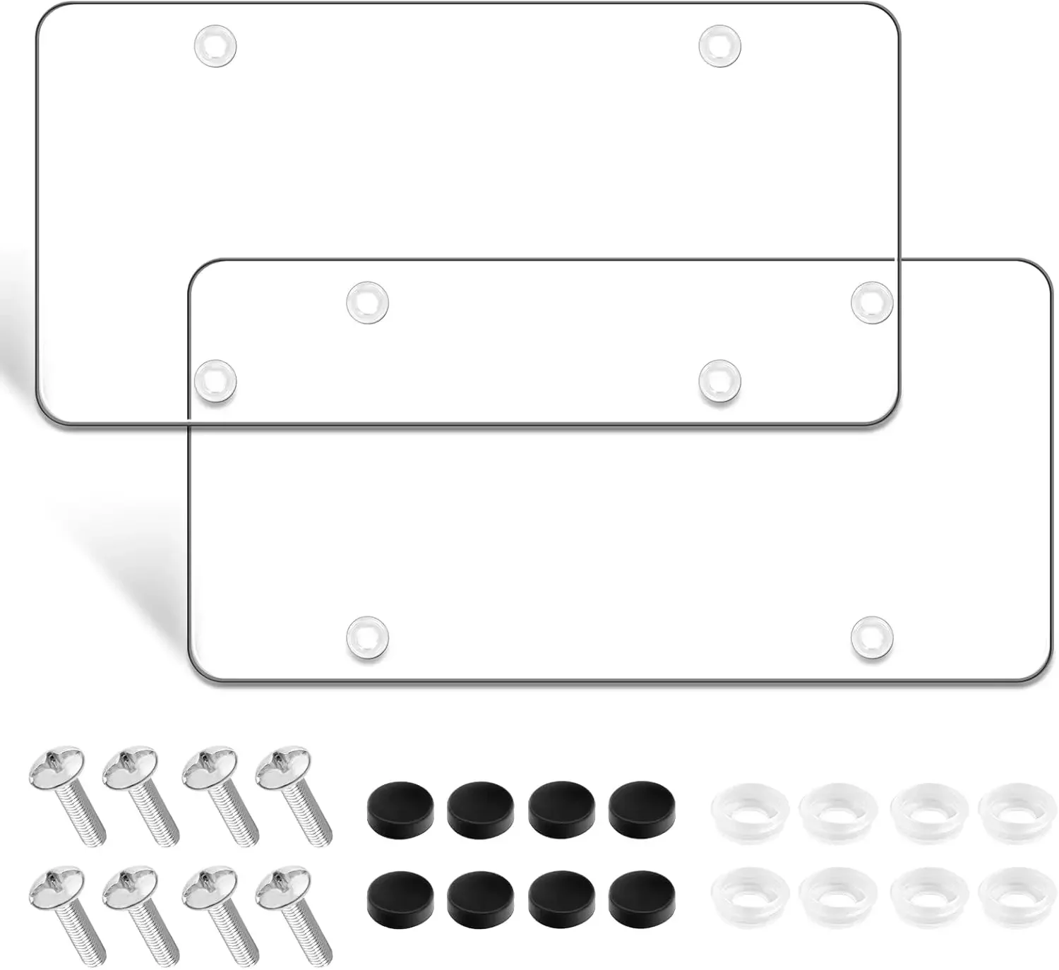 Clear License Plate Cover 2 Pack, Universal 12.08x6.02" Plastic Protector with Screws and Spacers
Clear License Plate Cover 2 Pack, Universal 12.08x6.02" Plastic Protector with Screws and Spacers