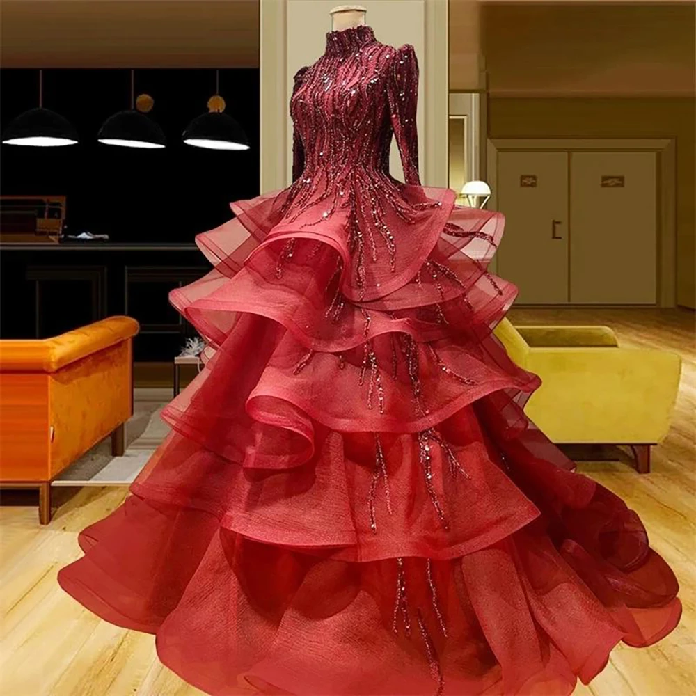 Elegant Long Sleeves Organza Formal Evening Dresses High Neck Sparkle Beaded Lace Arabic Wedding Gown
Elegant Long Sleeves Organza Formal Evening Dresses High Neck Sparkle Beaded Lace Arabic Wedding Gown