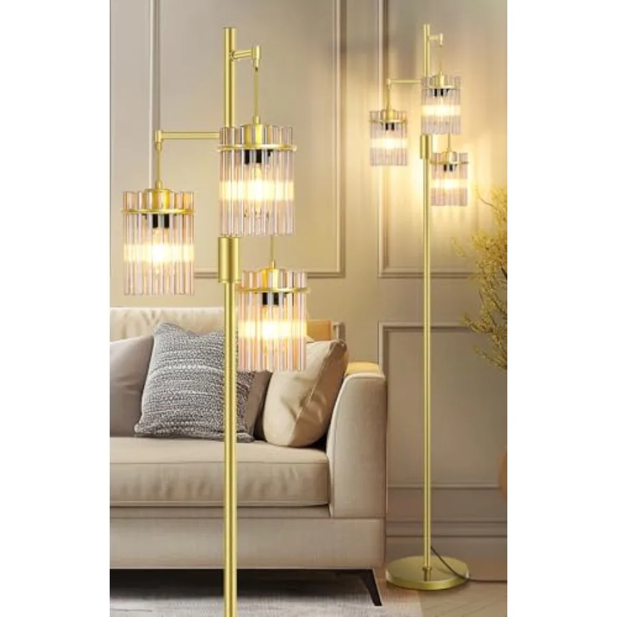 Farmhouse Glod Modern Floor Lamps for Living Room, Dimmable Glass Tree Standing Tall Lamps with 3 Elegant Teardrop Cage Head an
Farmhouse Glod Modern Floor Lamps for Living Room, Dimmable Glass Tree Standing Tall Lamps with 3 Elegant Teardrop Cage Head an
