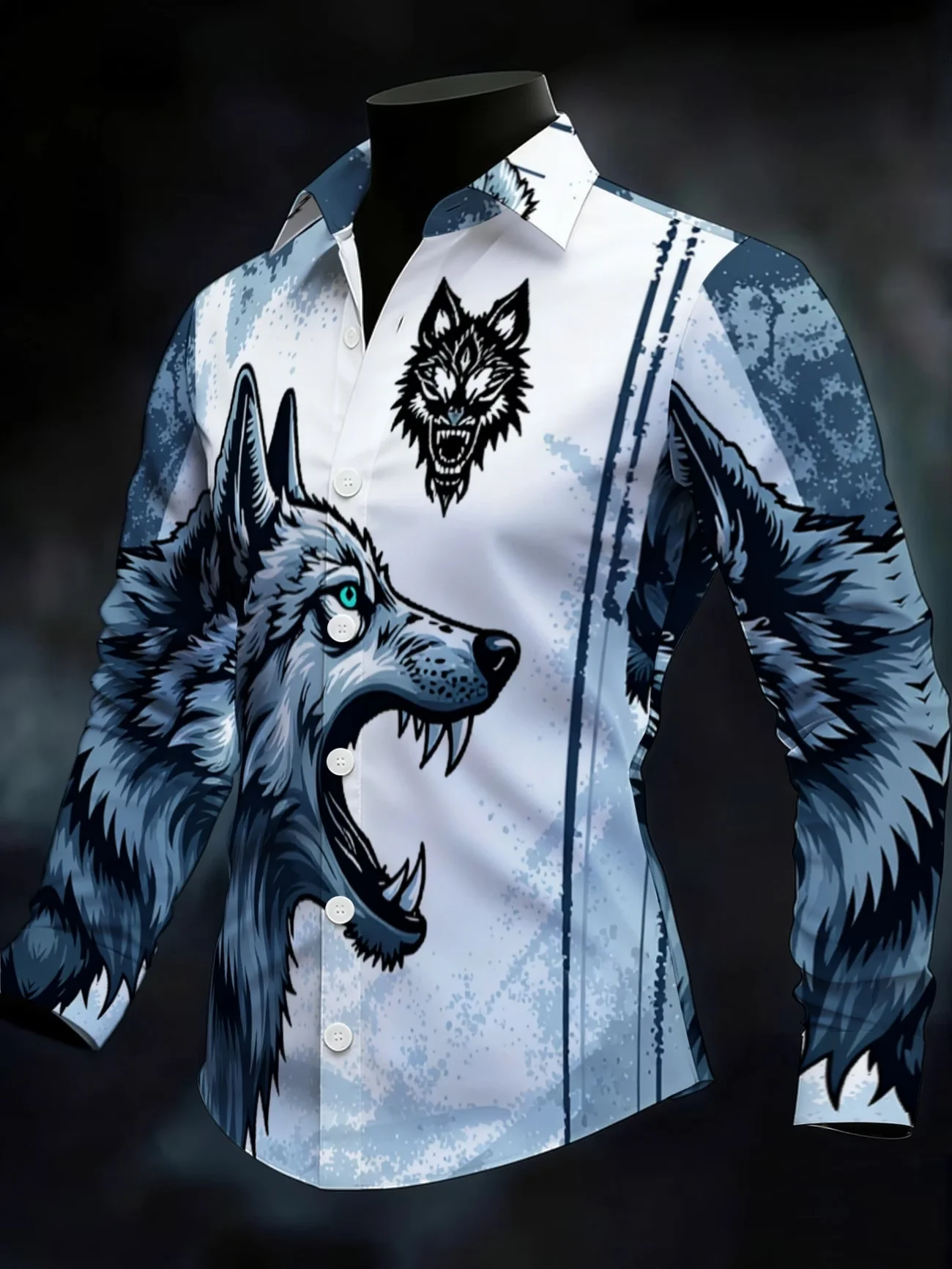 New ice blue gradient wolf head totem print men's long sleeved shirt trendy street style casual shirt clothing
New ice blue gradient wolf head totem print men's long sleeved shirt trendy street style casual shirt clothing