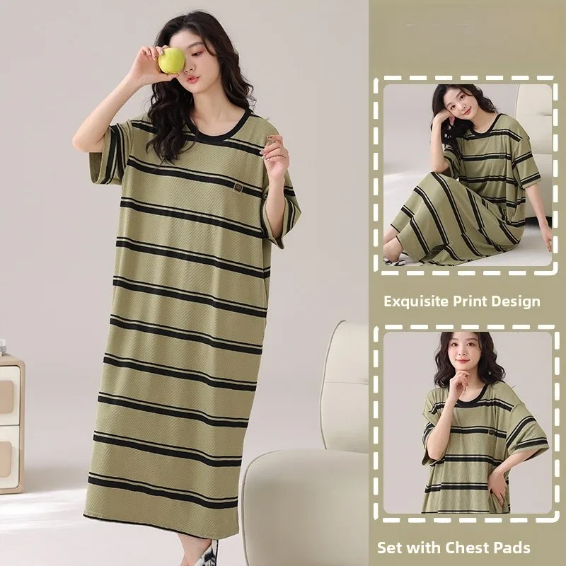 Summer Ice Silk Thread Sleepwear Women's Long Knee-Length Dress Cool Feeling Home Clothes with Chest Pad Cute Design
Summer Ice Silk Thread Sleepwear Women's Long Knee-Length Dress Cool Feeling Home Clothes with Chest Pad Cute Design